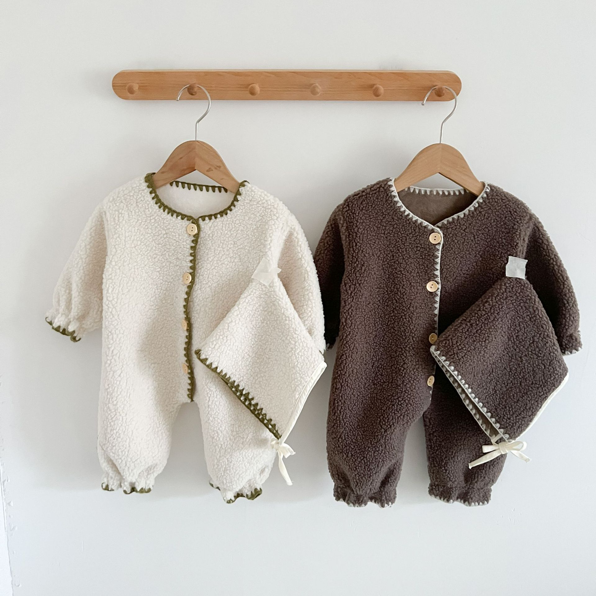 Stitched Fleece Jumpsuit with Bonnet