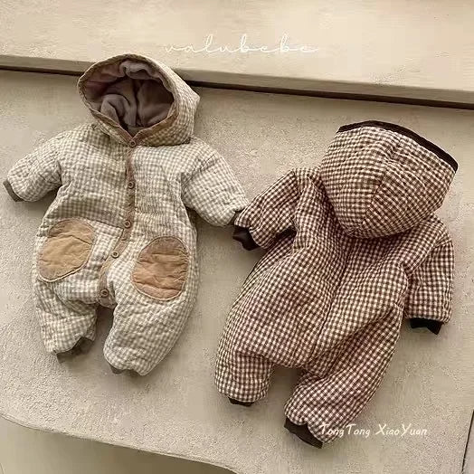 Checkered Hooded Padded Snowsuit