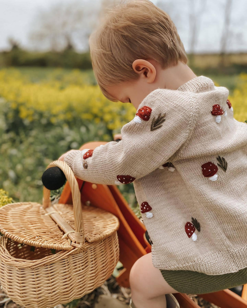 Boho Baby Mushroom Embroidered Cardigan
