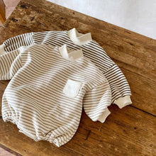 Load image into Gallery viewer, Long Sleeved Striped Pocket Romper