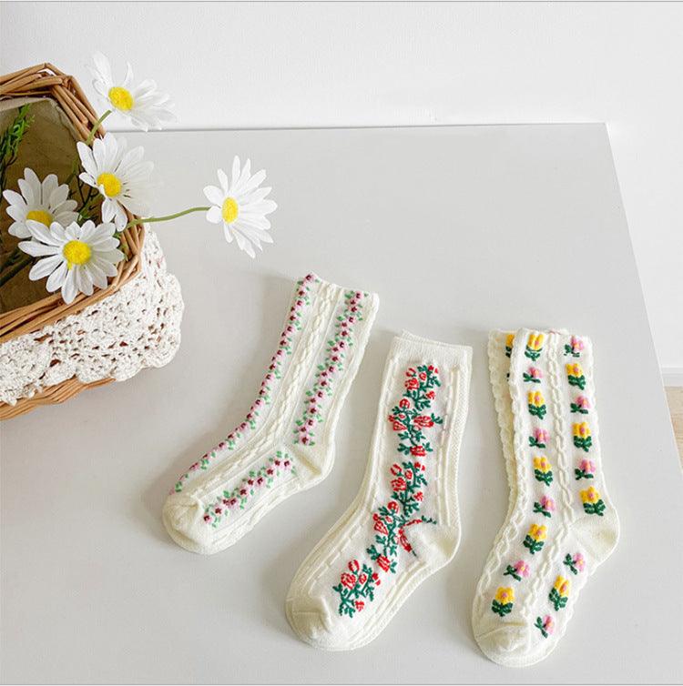Floral Embroidery Socks - 3 Pack