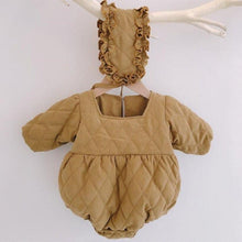 Load image into Gallery viewer, Quilted Puff Sleeved Romper with Headband
