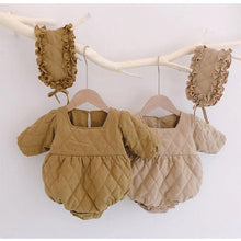 Load image into Gallery viewer, Quilted Puff Sleeved Romper with Headband