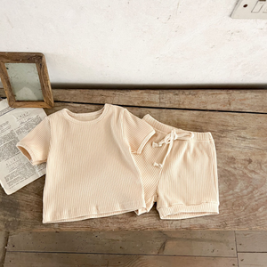 Khaki T-Shirt and Drawstrings Shorts Set