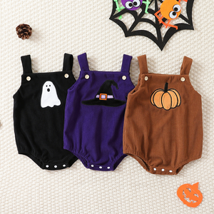 Corduroy Halloween Embroidered Overalls