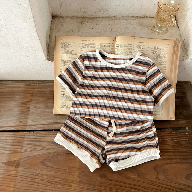 Multi Color T-Shirt and Drawstrings Shorts Set