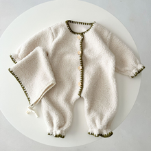 Load image into Gallery viewer, Stitched Fleece Jumpsuit with Bonnet
