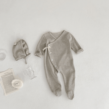 Load image into Gallery viewer, Baby Footed Romper and Pom Pom Bonnet Set
