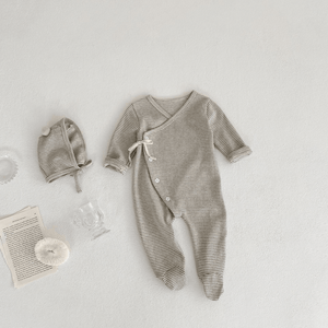 Baby Footed Romper and Pom Pom Bonnet Set