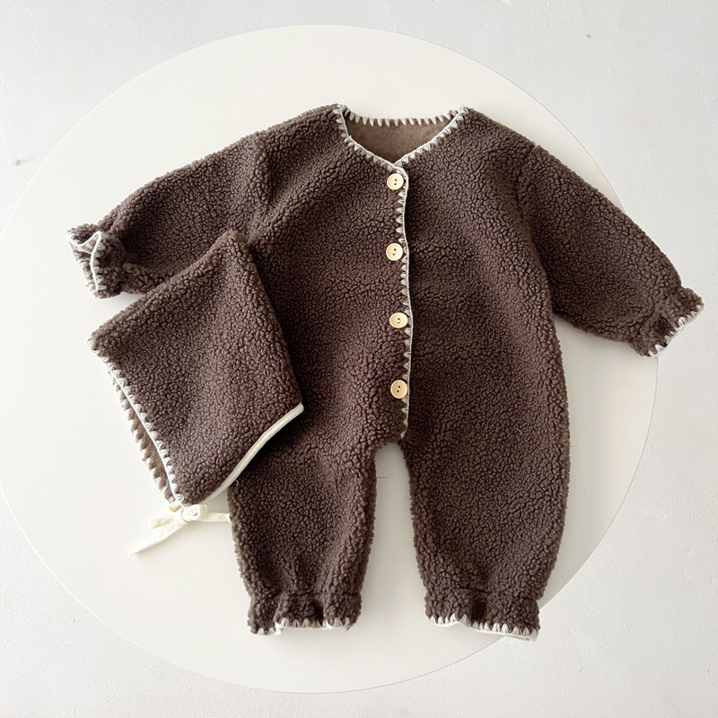 Stitched Fleece Jumpsuit with Bonnet