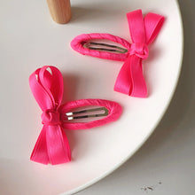 Load image into Gallery viewer, Candy Color Bow Snap Hair Clips (2pcs) - 10 Colors

