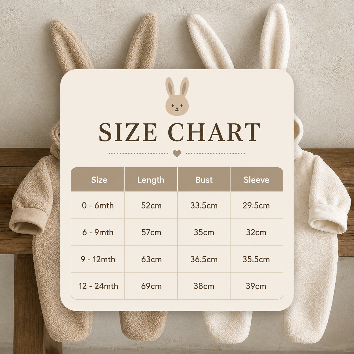 Size Guide - Baby Bunny Fleece Jumpsuit