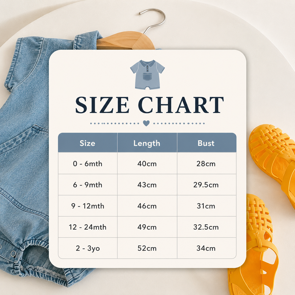 Size Guide - Baby Cotton Denim Shirt Romper