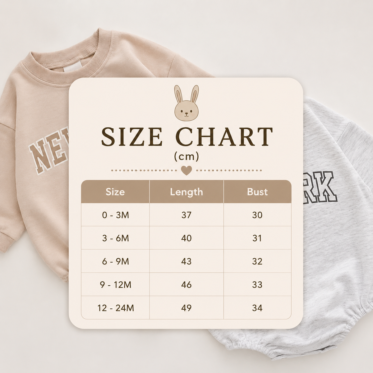 Size Guide - Baby New York Sweatshirt Romper
