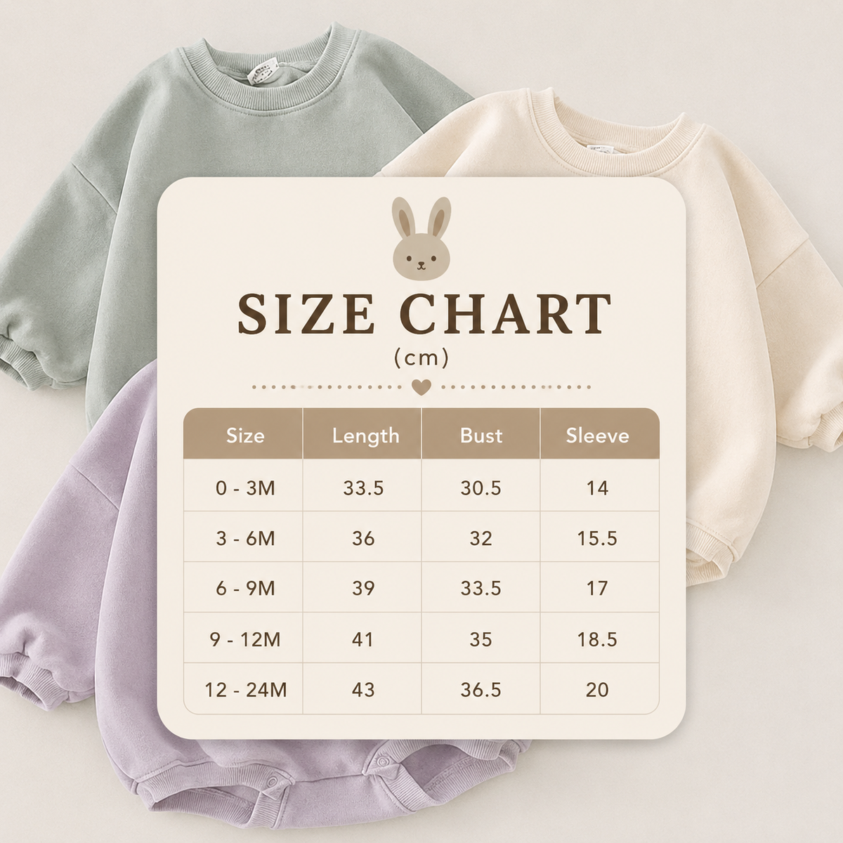 Size Guide - Baby Sweatshirt Romper