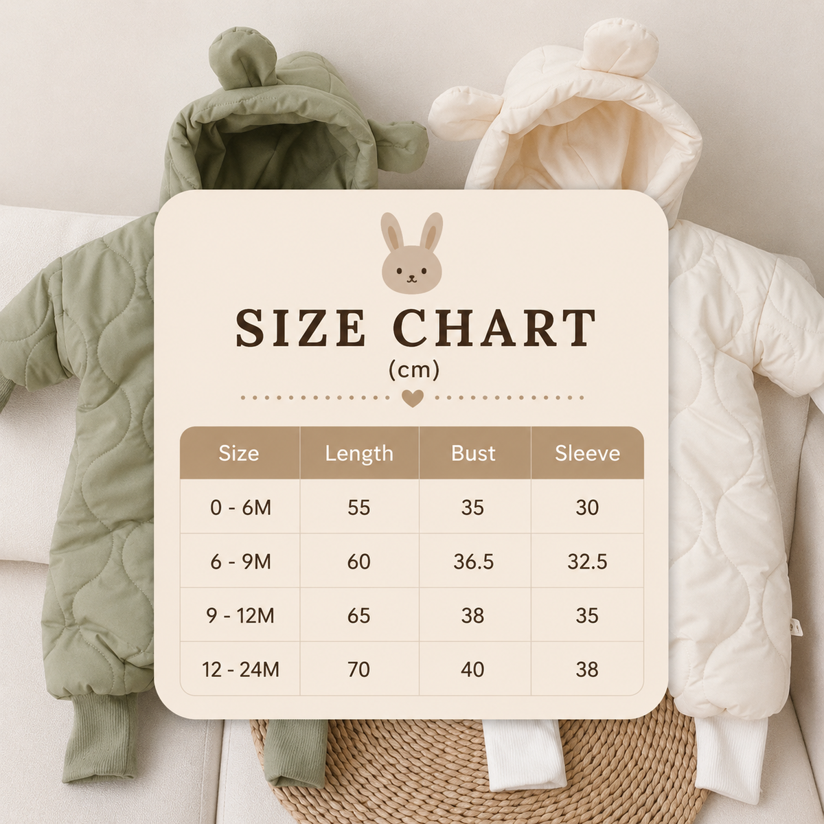 Size Guide - Bear Hooded Winter Jumpsuit