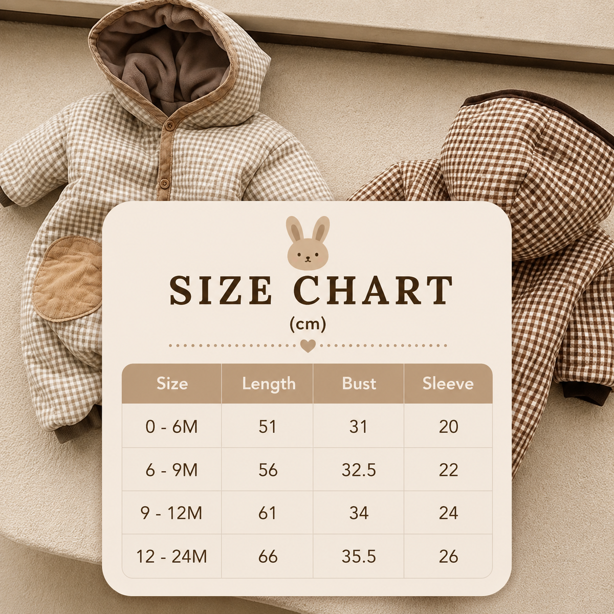 Size Guide - Checkered Hooded Padded Snowsuit