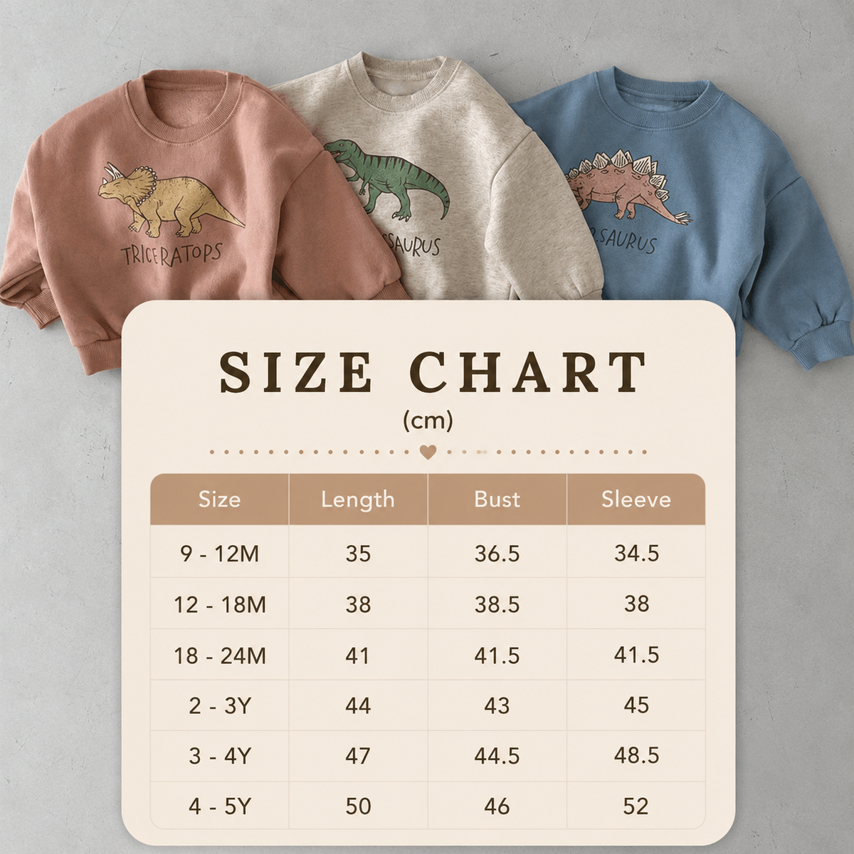 Size Guide - Cozy Dinorino Fleece Sweater