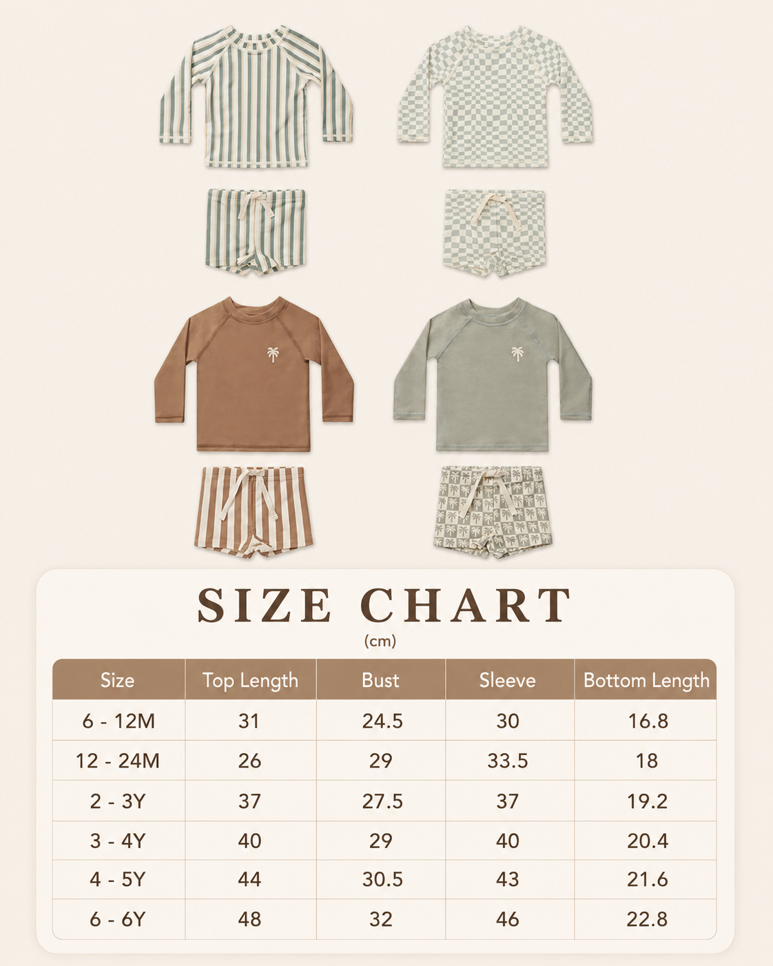 Size Guide - Sunny Shores Rash Guard Set