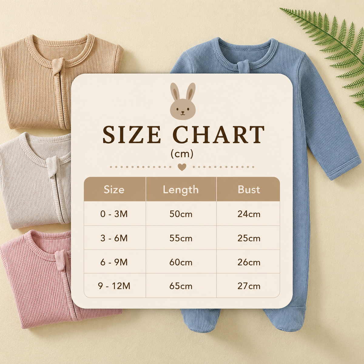 Size Guide - Waffle Zip Footed Sleepsuit