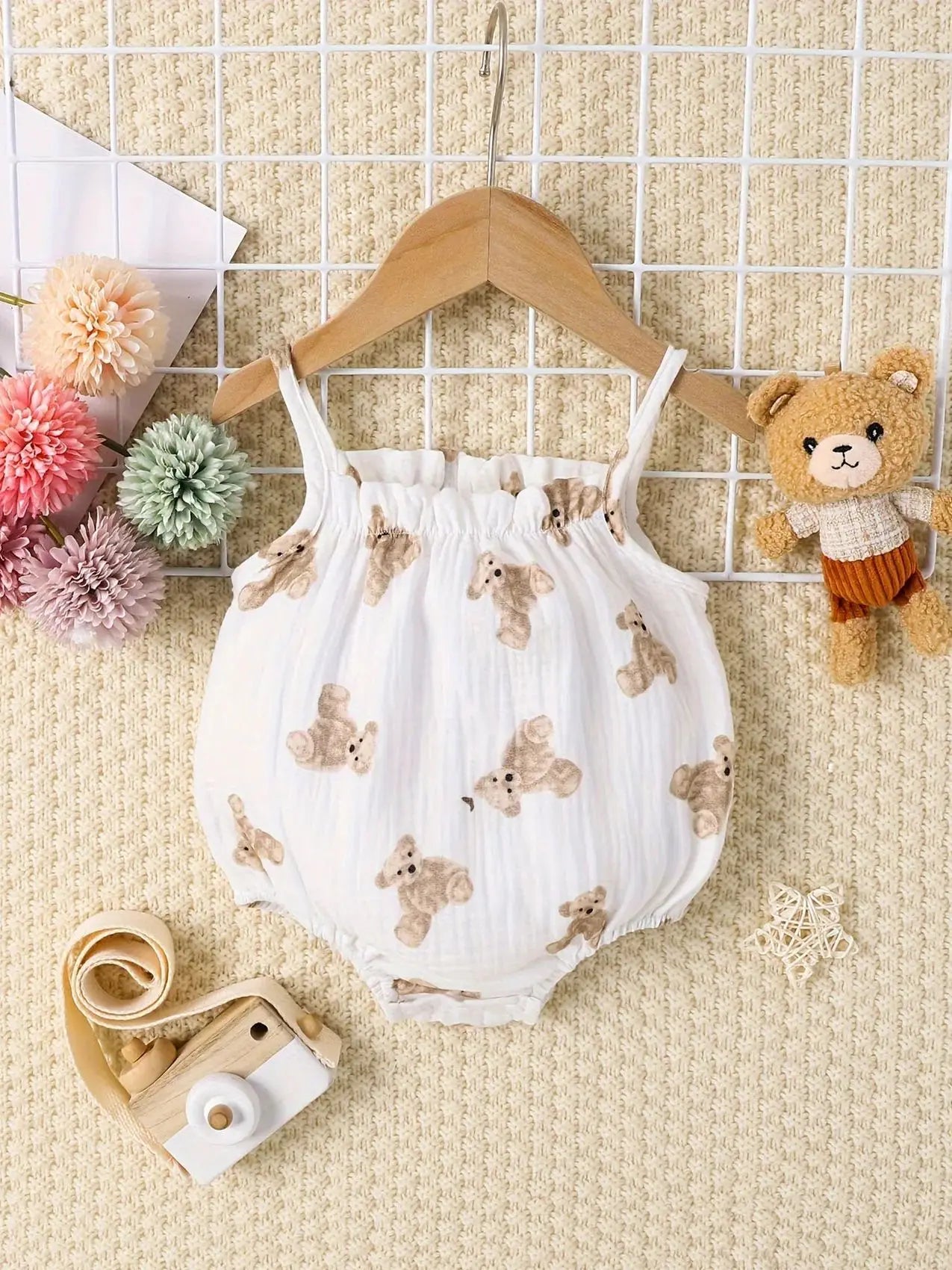 Teddy Bear Gauze Sleeveless Romper