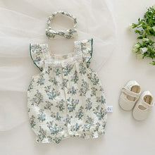 Load image into Gallery viewer, Garden Blossom Lace Trim Romper with Headband
