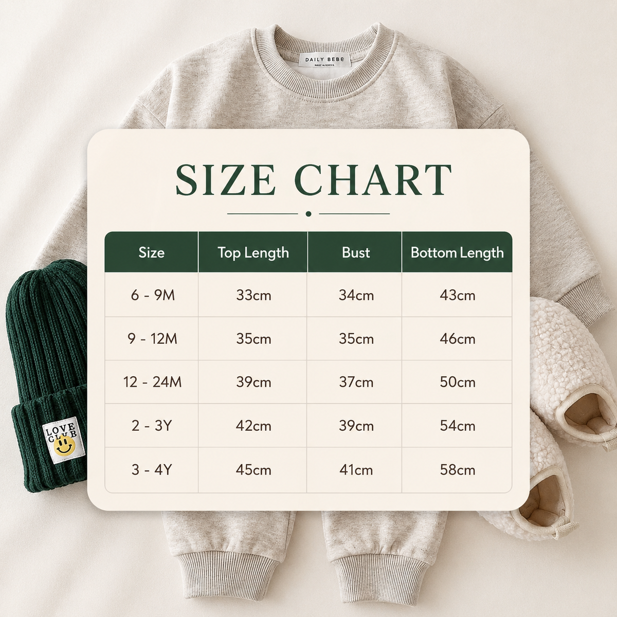 Size Guide - Malibu Tennis Club Sweatshirt and Jogger Pants Set