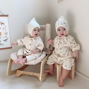 Round Neck Waffle Romper With Bonnet