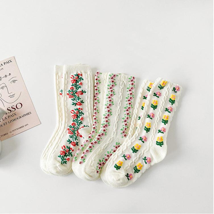 Floral Embroidery Socks 3pairs/pack