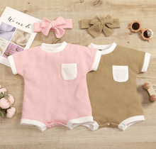 Load image into Gallery viewer, Waffle Pocket Romper with Bow
