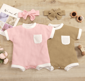 Waffle Pocket Romper with Bow