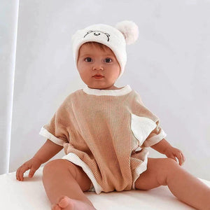 Waffle Pocket Romper with Bow