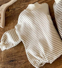 Load image into Gallery viewer, Long Sleeved Striped Pocket Romper
