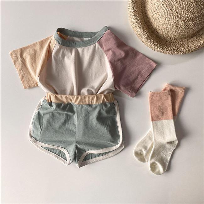 Color Block Short Sleeve T-shirt With Shorts