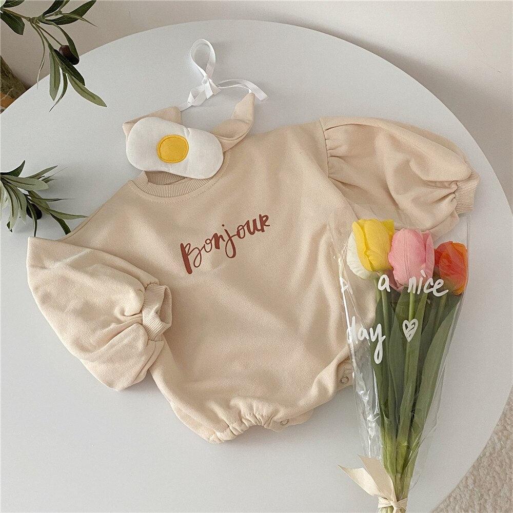 Bonjour Long Sleeved Romper With Poached Egg Headband