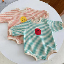 Load image into Gallery viewer, Long Sleeved Striped Smiley Romper
