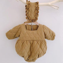 Load image into Gallery viewer, Quilted Puff Sleeved Romper with Headband
